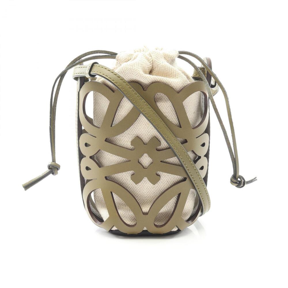 Loewe Anagram Cutout Pocket Shoulder Bag Leather Khaki Green Beige